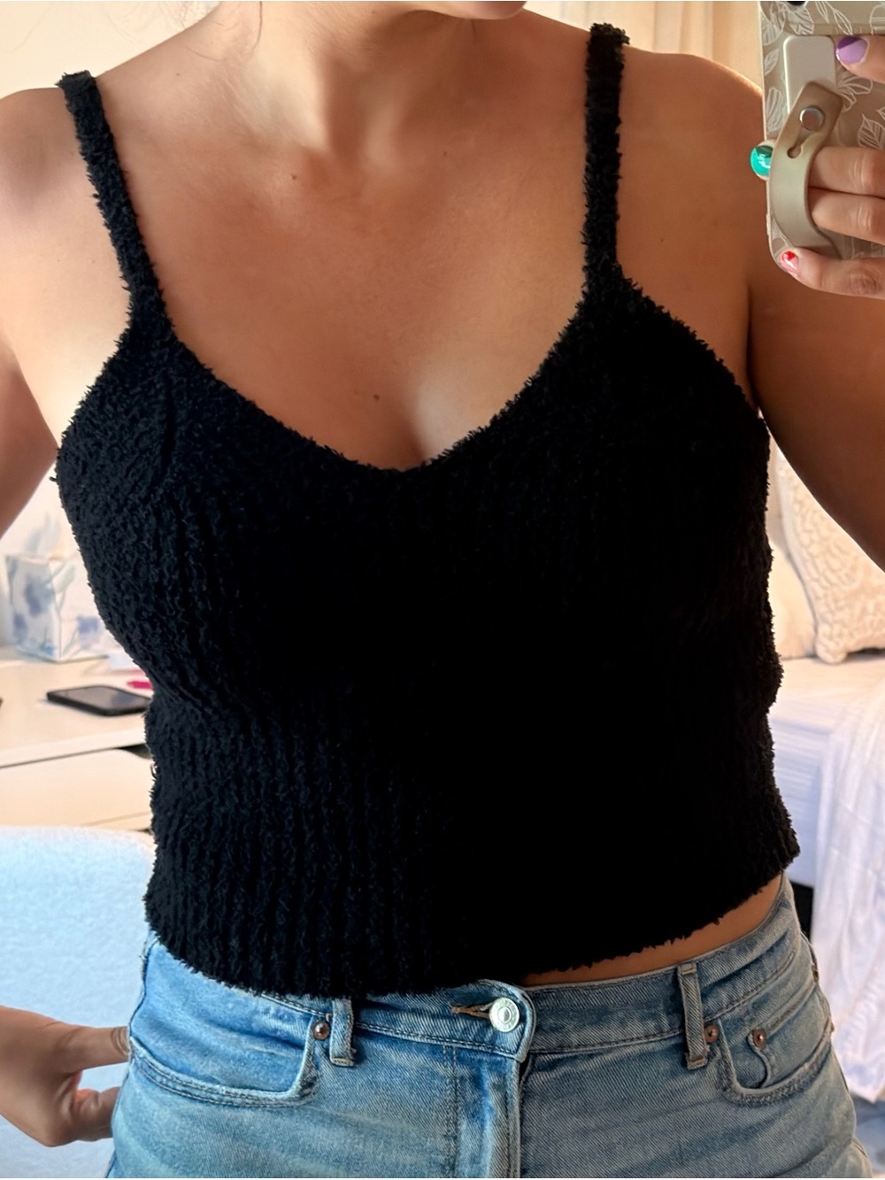 Altar'd State Black Fuzzy Knit Top